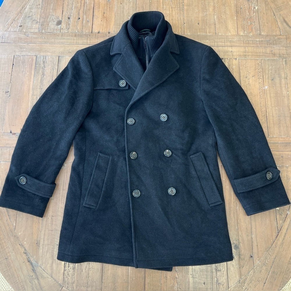 Lauren Ralph Lauren Men's 38 Short Pea Coat Black Wool Academia Preppy Winter